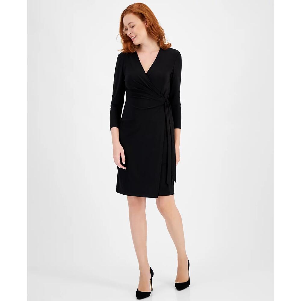 Michael Stars Women's Black Long Sleeve Midi Wrap Dress Size‎ L
